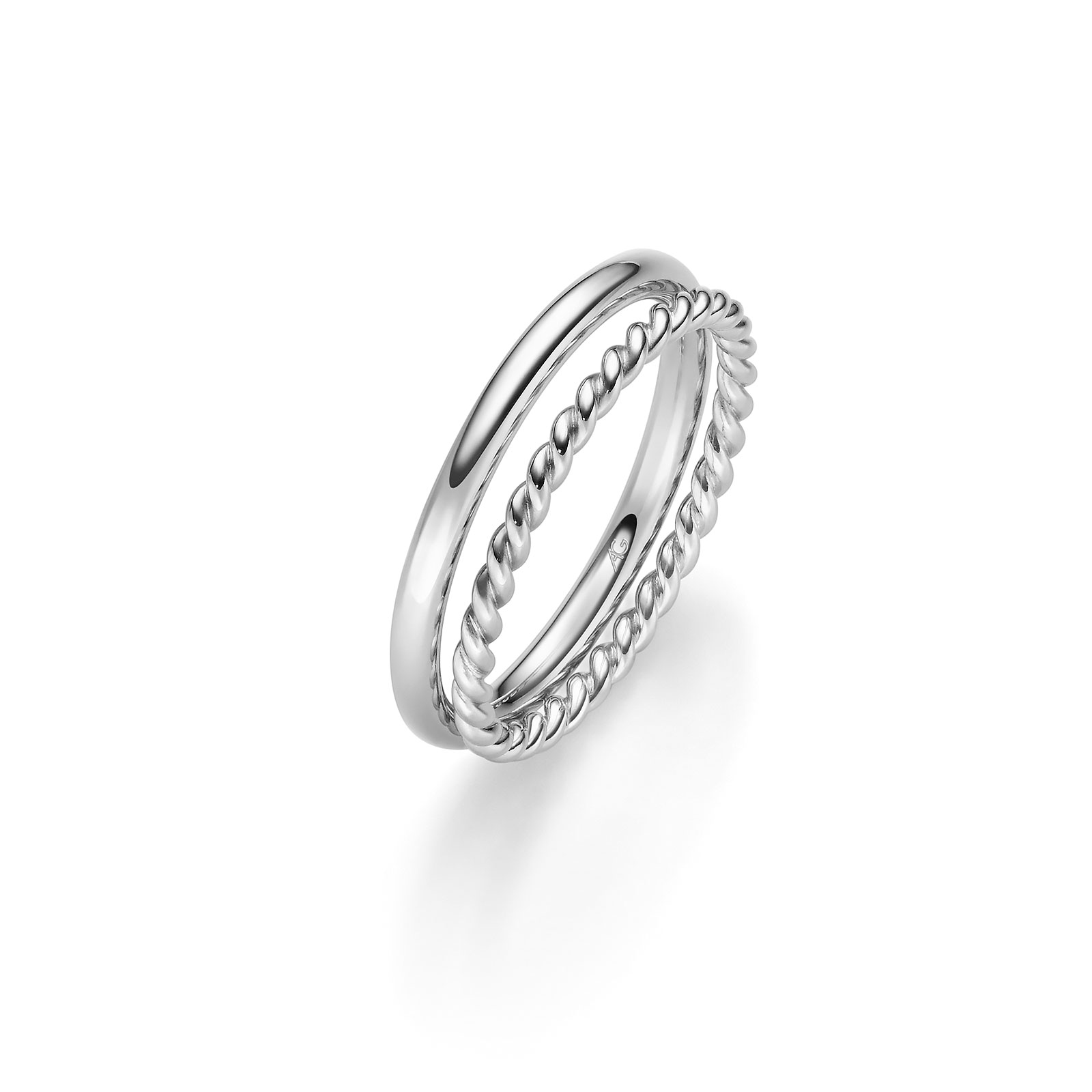 Kordelring mit schmalem Ehering Weissgold