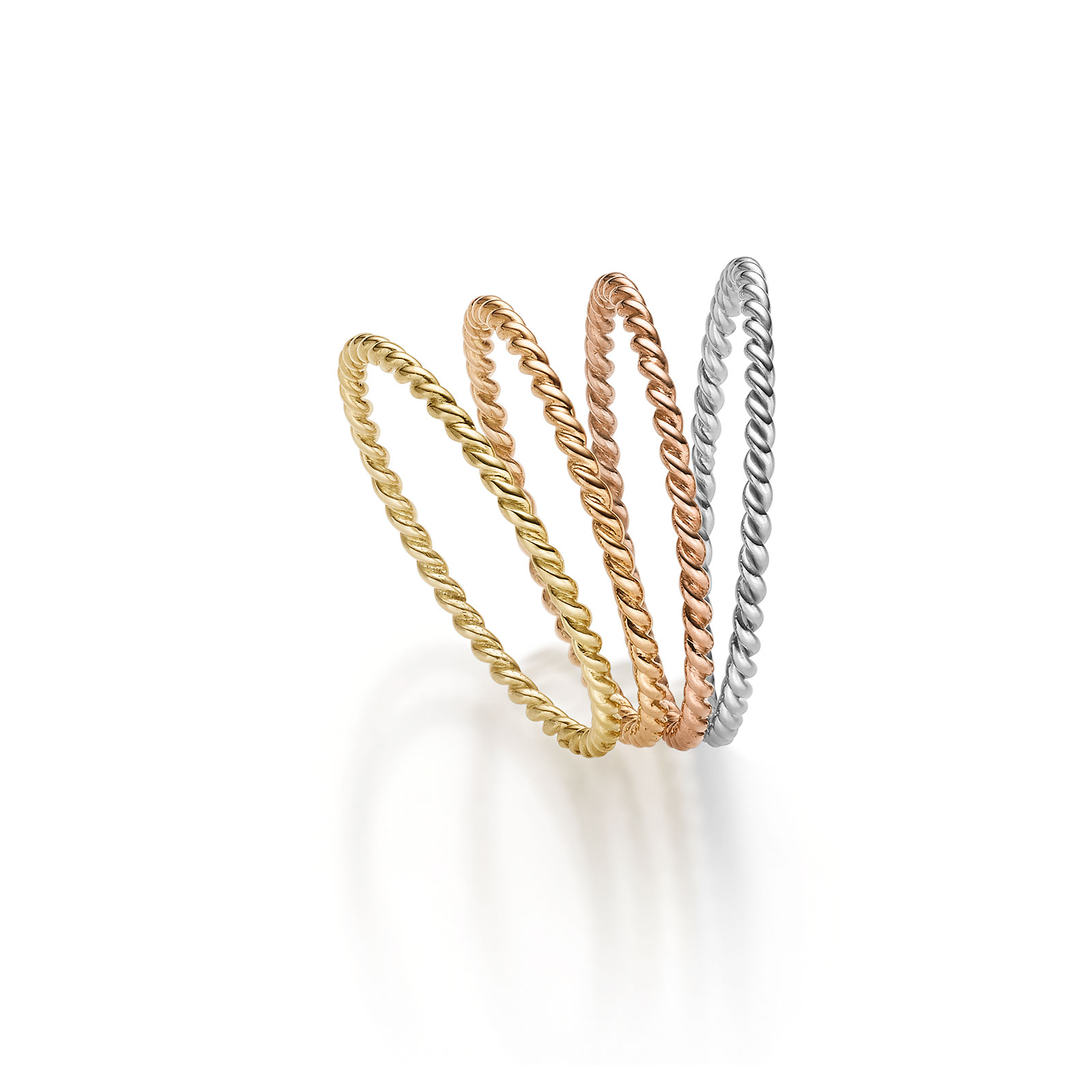 Kordelringe in verschiedenen Goldlegierungen