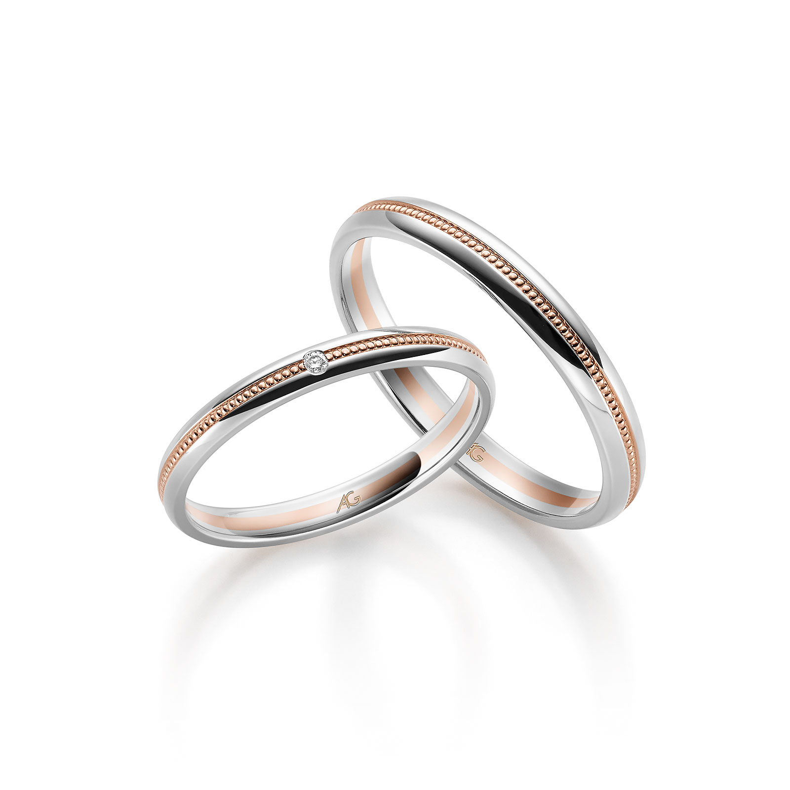 Eheringe mit Perlfuge Rose Weissgold